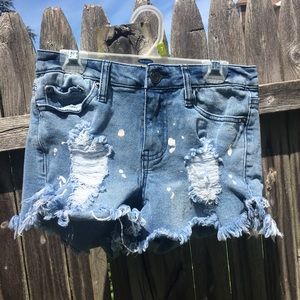 Paint-Splattered Ripped Denim Shorts